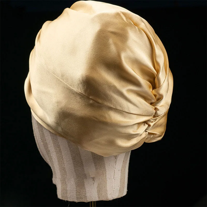 Double Layer 100% Real Silk Sleeping Caps Adiustable Knotted Women Night Bonnet Satin Hair Wrap Elastic Head Cover for Long Hair 3
