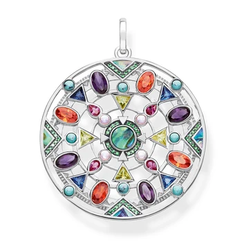 

Round Circle Amulet Pendants Colorful Cubic Zirconia 925 Sterling Silver Good Luck Jewelry DIY Necklace Accessories Women Men