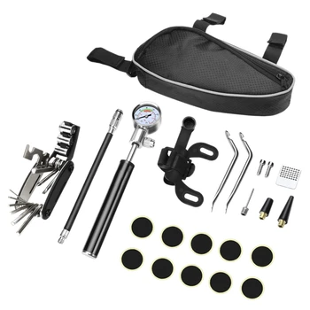 

Portable Bicycle Set Tool Mini Inflator Barometer Wrench Multi-Function Screwdriver Tool