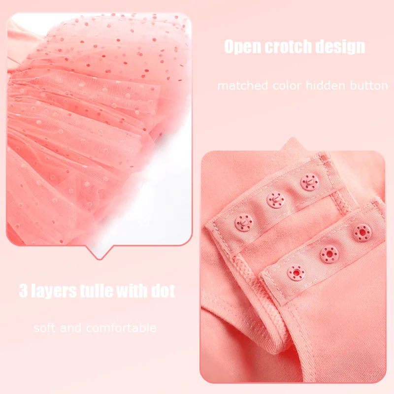 Ballet Dress Girls Tutu Dress Ballet Leotard With Skirt Long Sleeve Dance Dress Gymnastics Costume Korean Dress With Dot Tulle