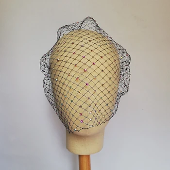 

Black birdcage veil white Rhinestone bridal veil bow Blusher Veils voilette masquerade ball bachelorette gatsby fascinator