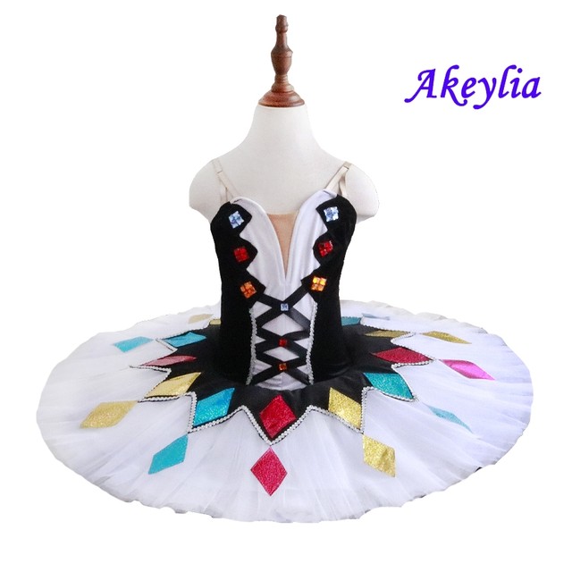 harlequinade ballet tutu pancake girls multicolor classical ballet tutu pre-professional costume black white for women