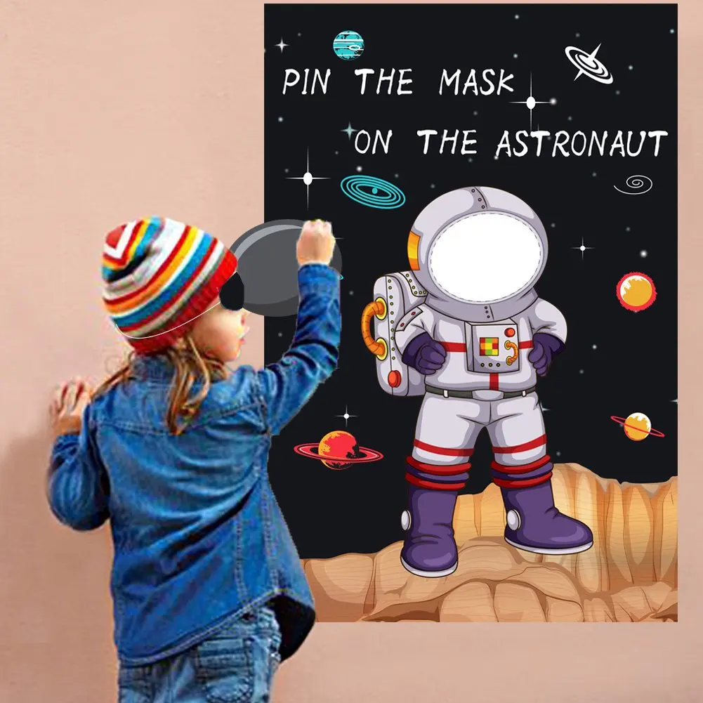 

Pin The Mask on The Astronaut Game Sticker - Kids Solar System/Outer Space Game Birthday Party Supplies Decorations