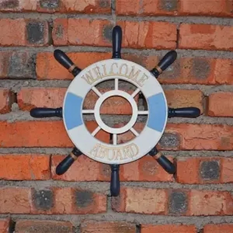 Wall Clock Mediterranean Ship Rudder Steering Wheel Large Helmsman Decorative Pilot Solid Wood Marine | Дом и сад