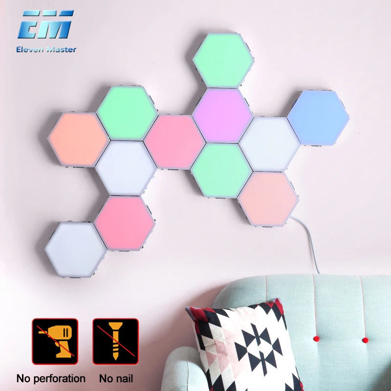 

DIY Wall Lamp Touch Switch Quantum Lamp RGB wireless LED Hexagonal Lamps Modular Creative Decoration Wall Lampara ZBD0026