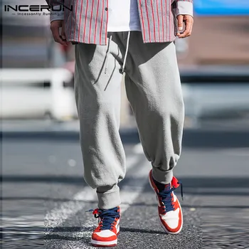 

INCERUN Winter Fashion Men Casual Pants Solid Fleece 2020 Joggers Drawstring Trousers Men Streetwear Loose Harem Pants Plus Size