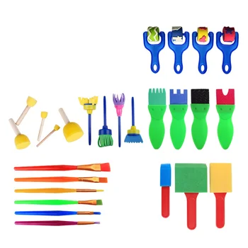 

26/29pcs Kids Painting Set Early Learning Mini Flower Sponge Drawing Brushes Seals Rollers PVC Tote