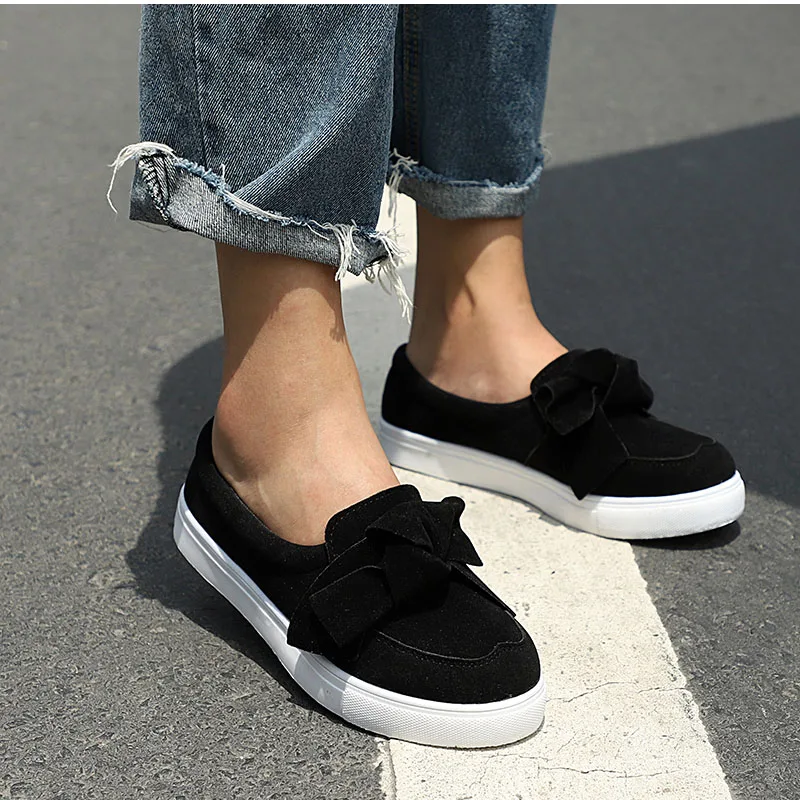 

Women Loafers Plus Size Platform Slip On Bowtie Flat Shoes Sewing Casual Bowknot Shoe For Female Flock Moccasins Footwear