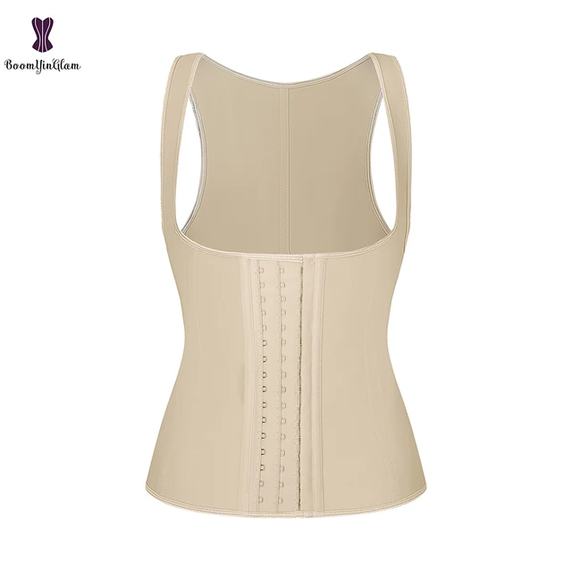 Latex Vest Corset Waist Trainer 3 Hooks Bustier 9 Steel Bone Gorset Plus Size Black Beige Korset Corselet #888 beige