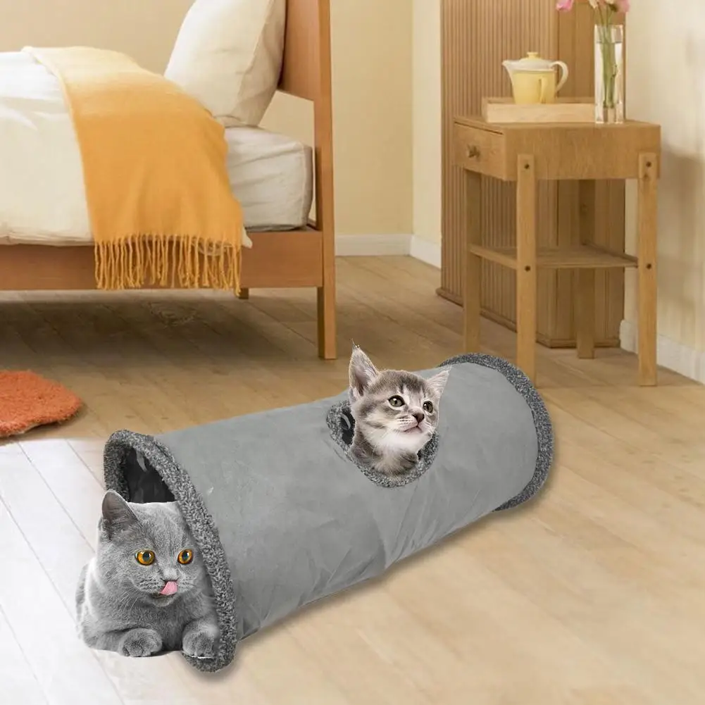 1/2 отверстий, игрушки для кошек, на флисовой подкладке, зимний теплый Складной Игровой туннель для помещений, обучающая игрушка для питомцев, кроликов, кошек, игровая туннельная трубка