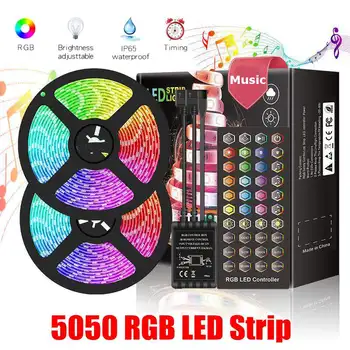 

LED Strip Light RGB 5050 music control Flexible Ribbon fita led light strip RGB 5M 10M Tape Diode DC 12V+ Remote Control +Adapt
