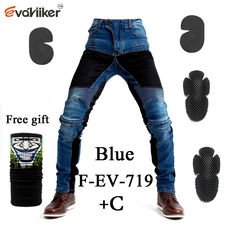 Джинсы для мотоцикла, новинка, джинсы PK718, для отдыха, для мотоцикла, мужские, для бездорожья, для улицы, джинсы/велосипедные штаны с защитой, Экипировка для мужчин - Цвет: F-EV-719 Blue C