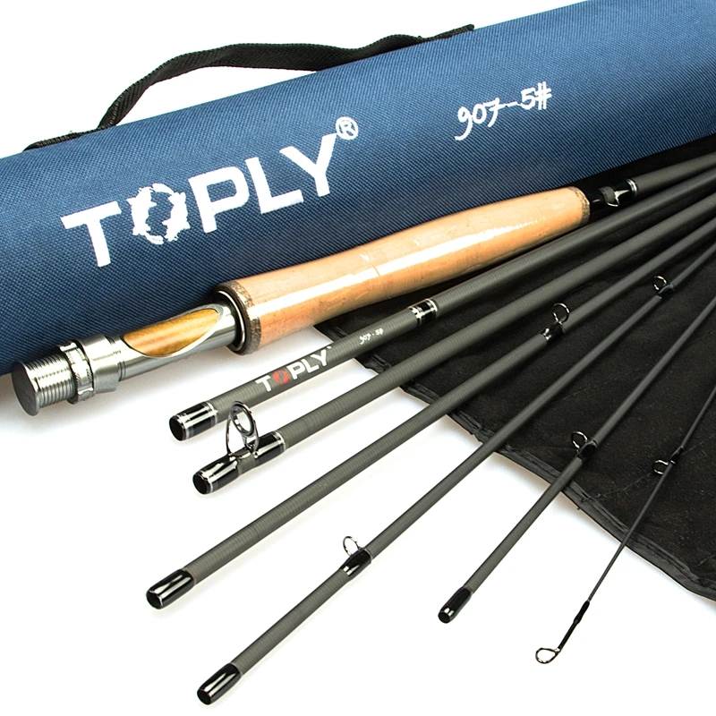 Удочка TOPLY для ловли нахлыстом, 9 футов, графит, 7 в 1, секционная Удочка из углеродного волокна, удочка для быстрого действия, удочка для путешествий
