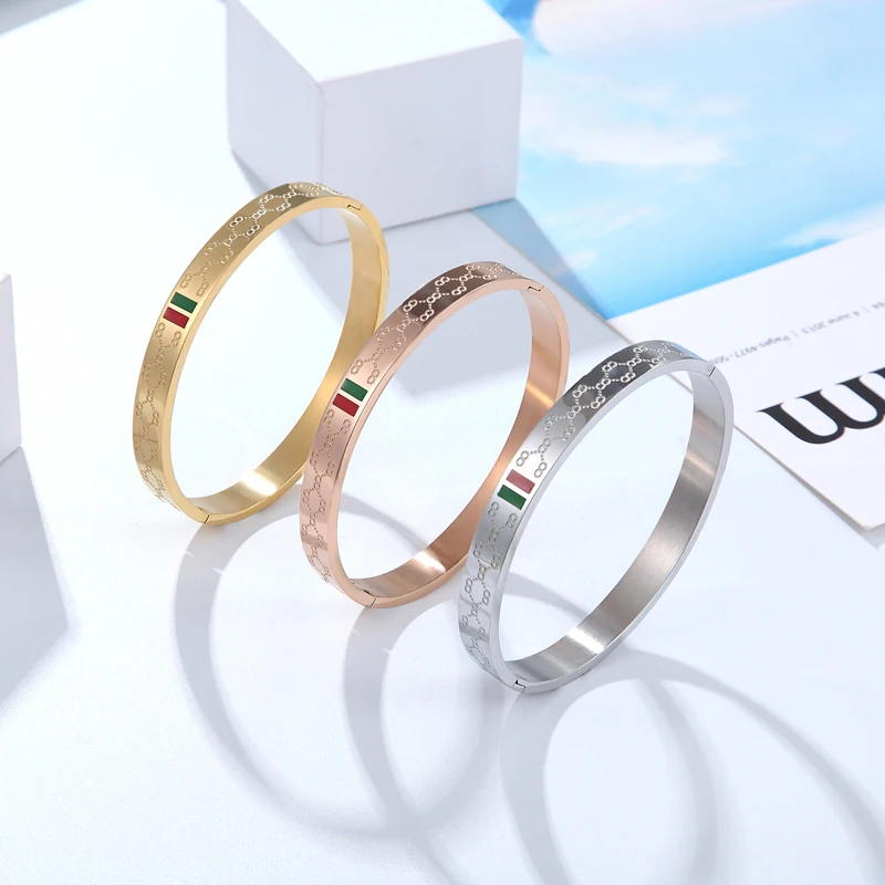Bangle Bracelet Stainless Steel Bracelet for Women Red Green Charm Jewelry