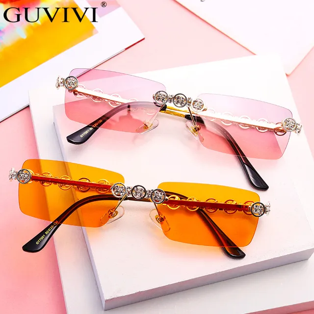 Rimless Diamond Sunglasses Women 2020 Rectangle Steampunk Sun Glasses Crystal Vintage Rhinestone Glasses Eyewear UV400 Oculos 5