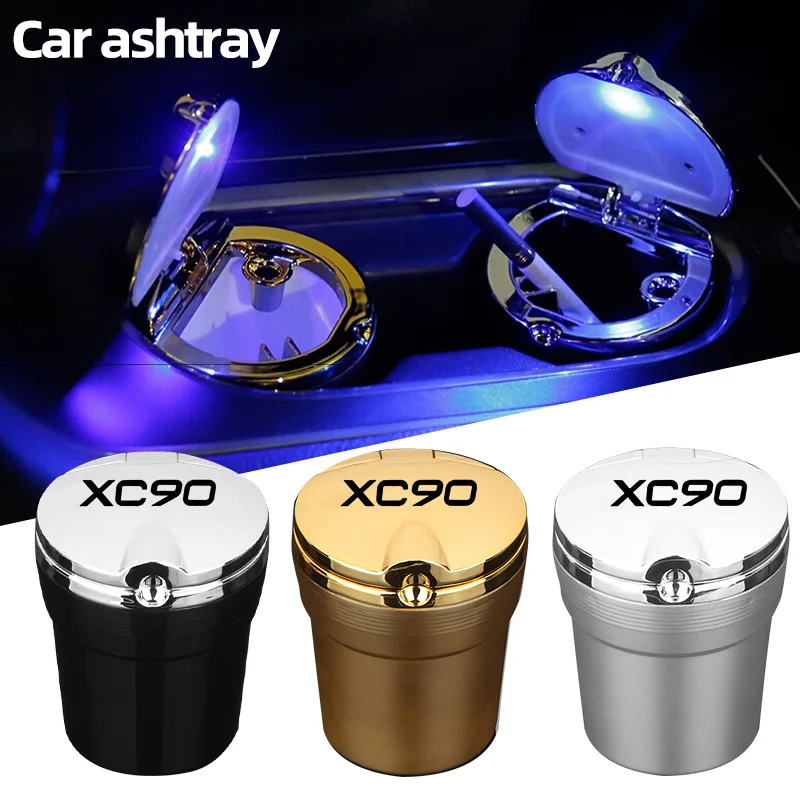 

With Led Lights car Logo Creative Personality ashtray Creative cigarette dustbin for Volvo XC90 2019 18 16 Auto Accessories
