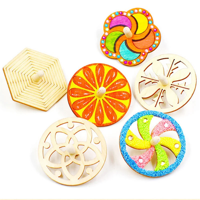 10Pcs DIY Wooden Gyro Toy Handmade Drawing Painting Graffiti Filling Coloring Creative Kindergarten Art Craft Kid Toys