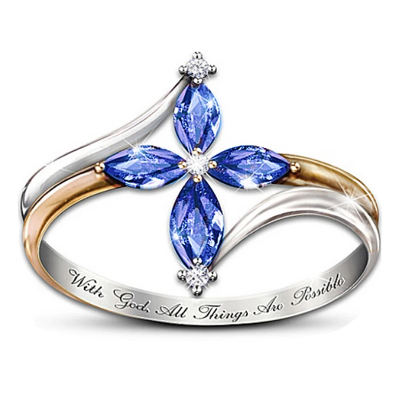 Новинка 2 цвета цветок золото романтическая мода Дамы Циркон Свадебное обручальное кольцо на палец кольца подарок на день Святого Валентина - Цвет основного камня: Blue
