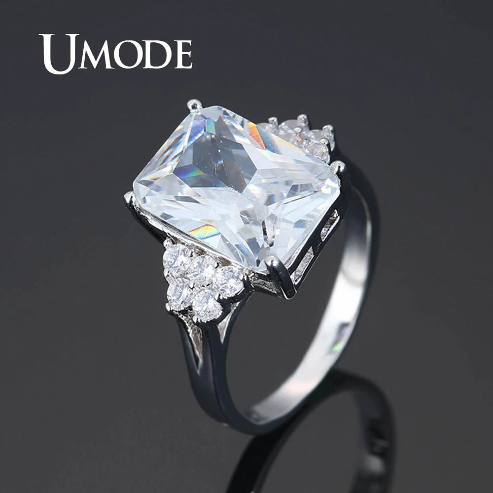 Женские обручальные кольца с кристаллами UMODE квадратные фианитами модные