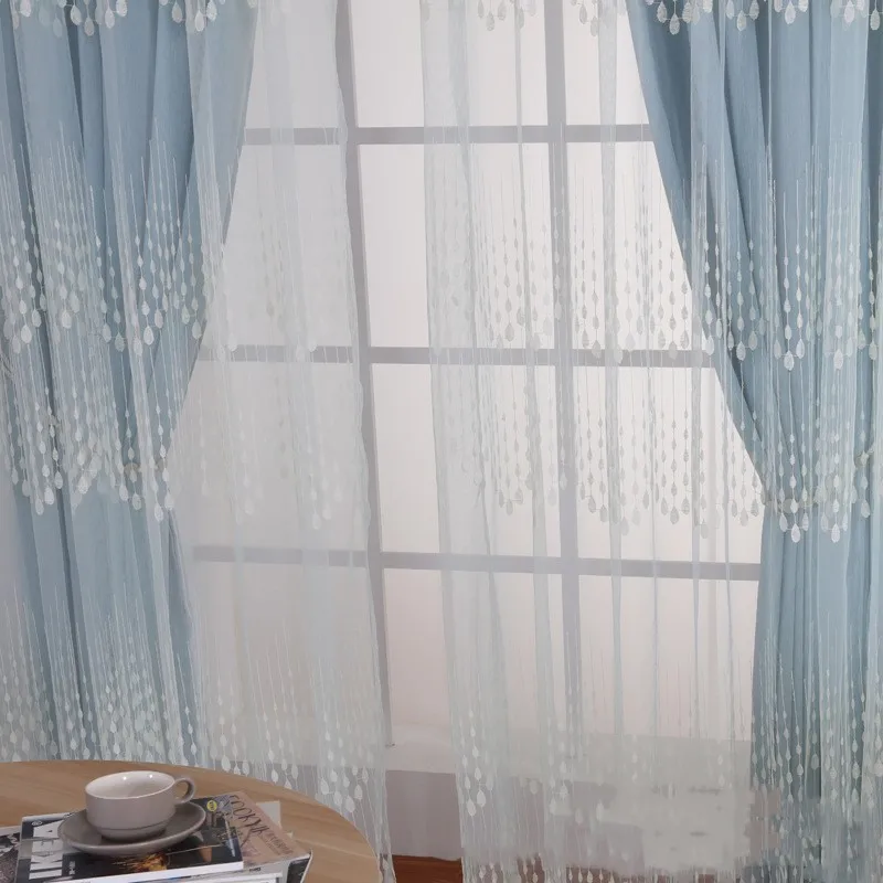 

Window Decoration Simple Blue Embroidered Cloth Bedroom Girl Room Curtain Window Screen Modern Home Universal