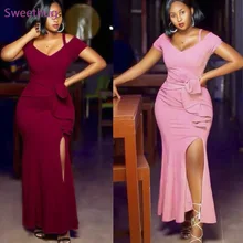 

African Long Dresses Elegant Ladies 2021 Summer Luxury Party Gown Women African Ankara Bodycon Split Sexy Dress Robes