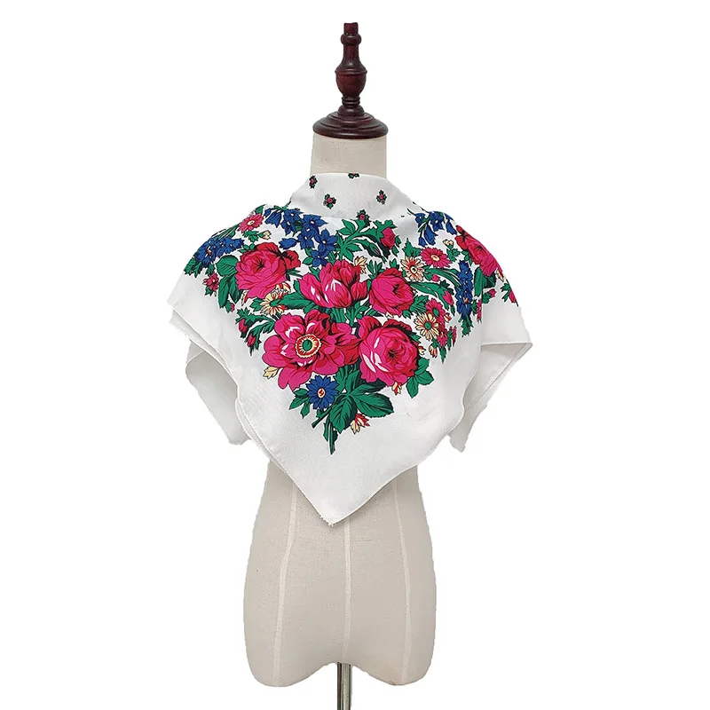 Модный женский шарф с цветочным принтом, роскошный брендовый головной убор на весну и осень, хиджаб, Женский русский хлопковый платок