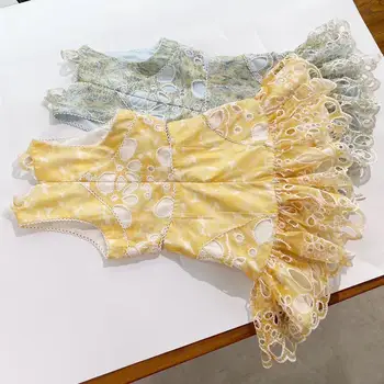 

2020 luxury high quality women hollow embroidery vest dress female fashion mini dresses 2 color lkaka