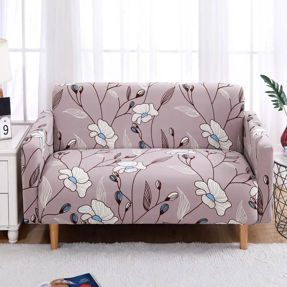 Короткие цветы серый белый сшитый диван крышка Slipcover стрейч эластичный