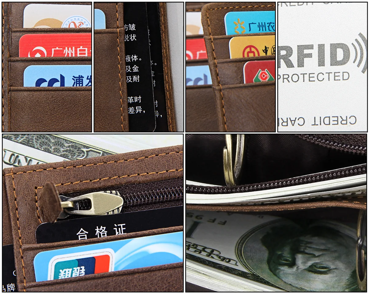 Мужской кошелек из натуральной коровьей кожи, блокировка RFID, мини кошелек с карманом, мужские держатели для кредитных карт, маленькие кошельки для монет на молнии, черный цвет