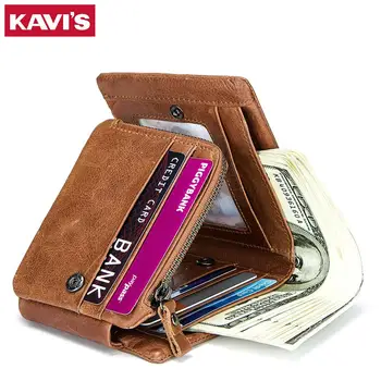 

KAVIS New Trifold Design Card Holder Cow Leather Men Wallet Male Coin Purse Portomonee PORTFOLIO Clamp for Money Bag Small Perse