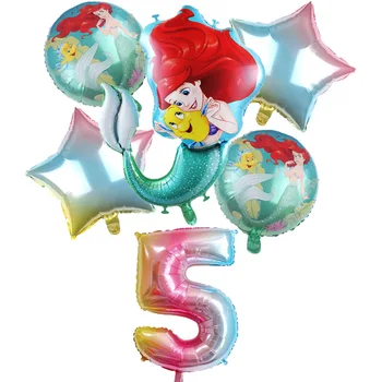 

6pcs cartoon mermaid Ariel princess foil balloons baby birthday party decorations kids toys girl Boy Gradient color balloons