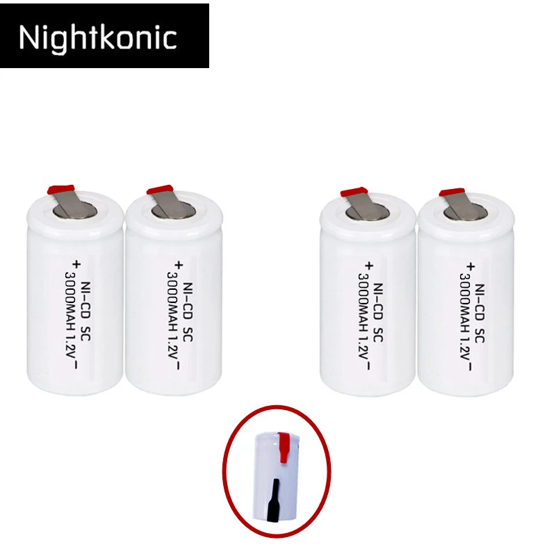 NIGHTKONIC 3000mAh SC Аккумулятор Перезаряжаемый subc аккумулятор замена 1,2 v NI-CD с вкладкой