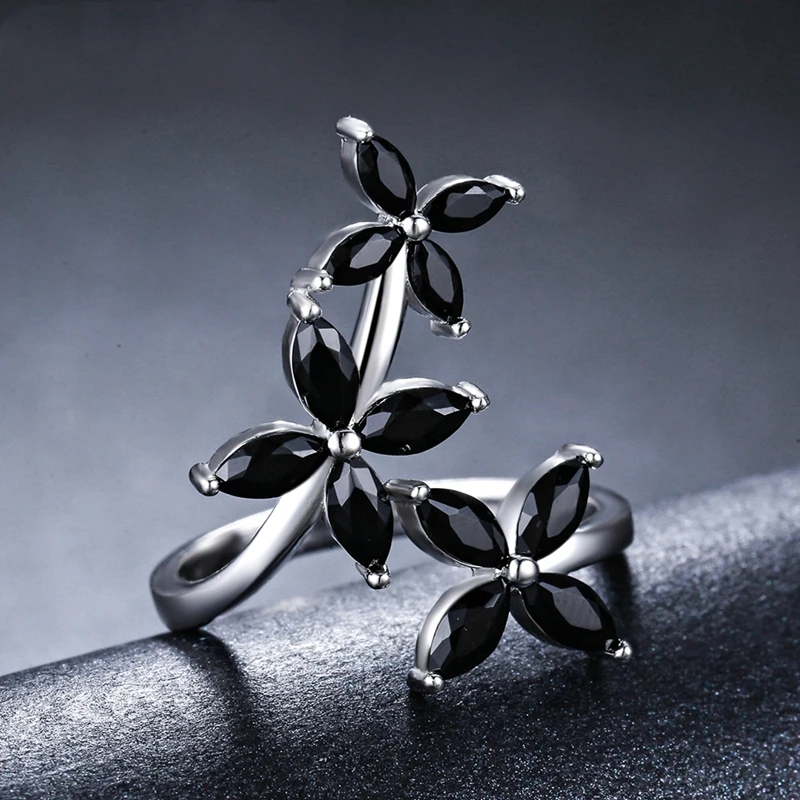 SODROV 925 стерлингового серебра ювелирные кольца для женщин Черный шпинель цветок палец кольцо из серебра 925 пробы ювелирные изделия G069