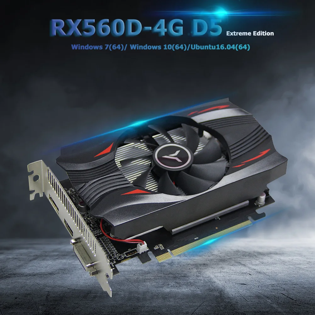US $152.63 Yeston RX560D4G D5 Extreme Speed Edition GPU Fan Graphics Card 11766000MHz 4G 128bit GDDR5 Gaming Video Player Module
