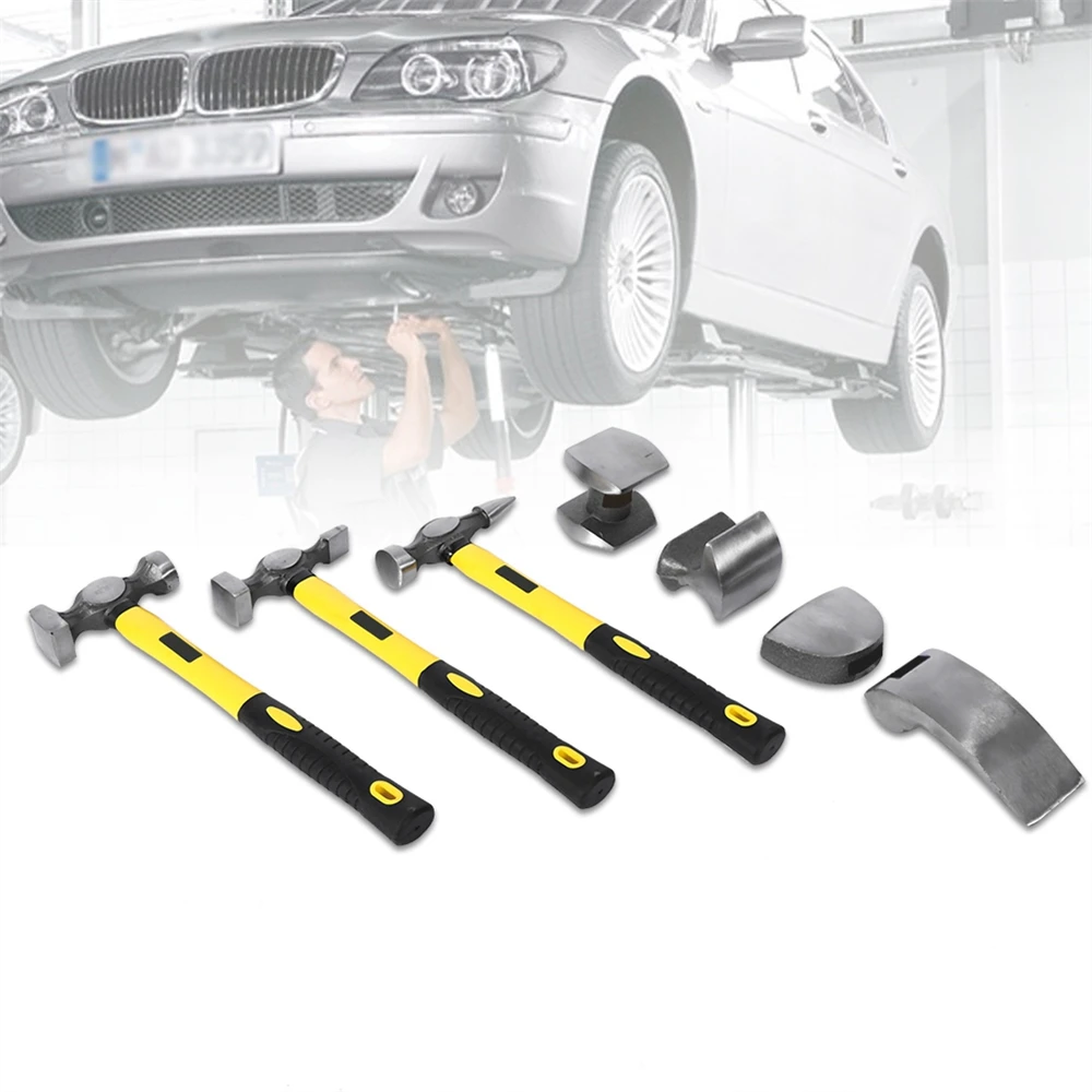 Car Repair Tool Dent Repair Kit 7pcs Car Auto Body Panel Repair Kit Automotive Sheet Metal Repair Tools Handles Beating Hammers Heel Dolly Kit