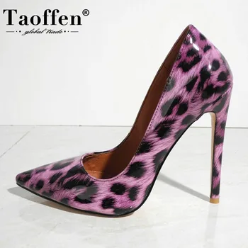 

TAOFFEN Western Style Women Pumps Leopard Pattern Leather Shoes Women Fashion Thin High Heels Pointe Toe Footwear Size 34-43
