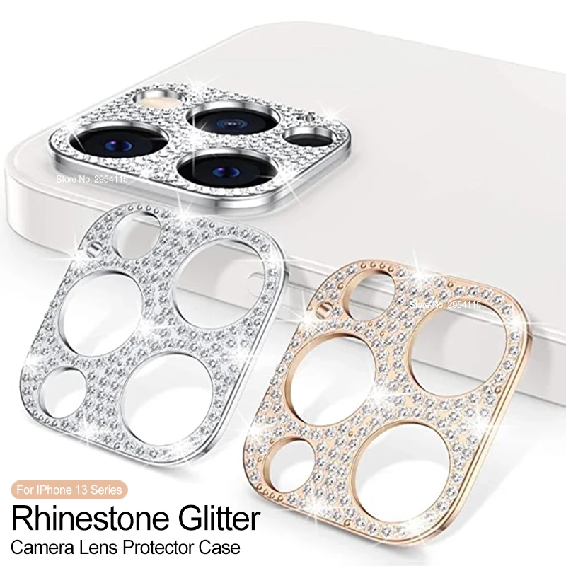 For Iphone13 Pro Max Case Luxurious Shiny Golden Light Crystal Diamond Camera Protector Cover iPhone 13 ProMax Mini Lens Cap | Мобильные
