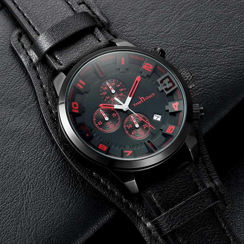 

Fashion Big Dial Military Watch Men Waterproof Leather Outdoor Chronograph Quartz Sport Watch Army Male Clock Relogio Masculino