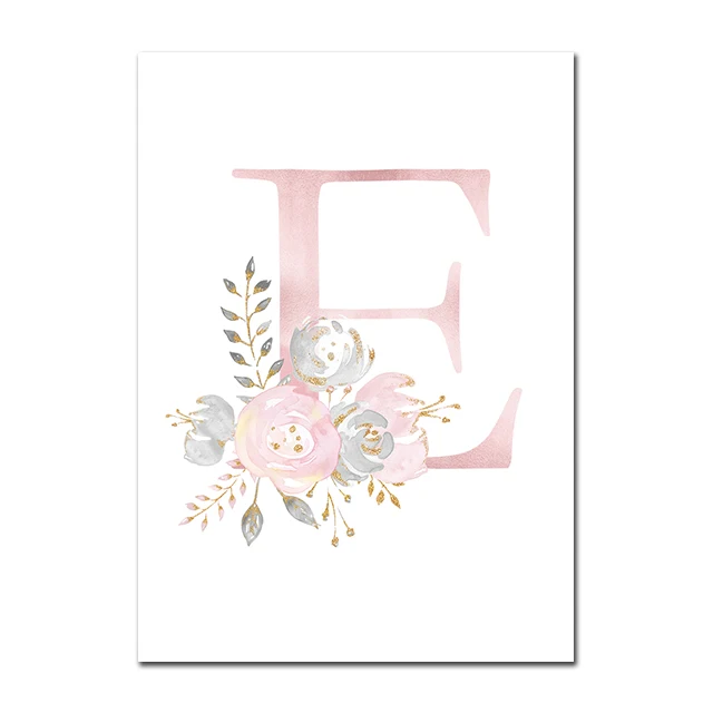 Baby Posters Personalized Girl's Name Custom Poster Nursery Prints Pink Flowers Wall Art Canvas Painting Pictures For Girls Room - Цвет: E