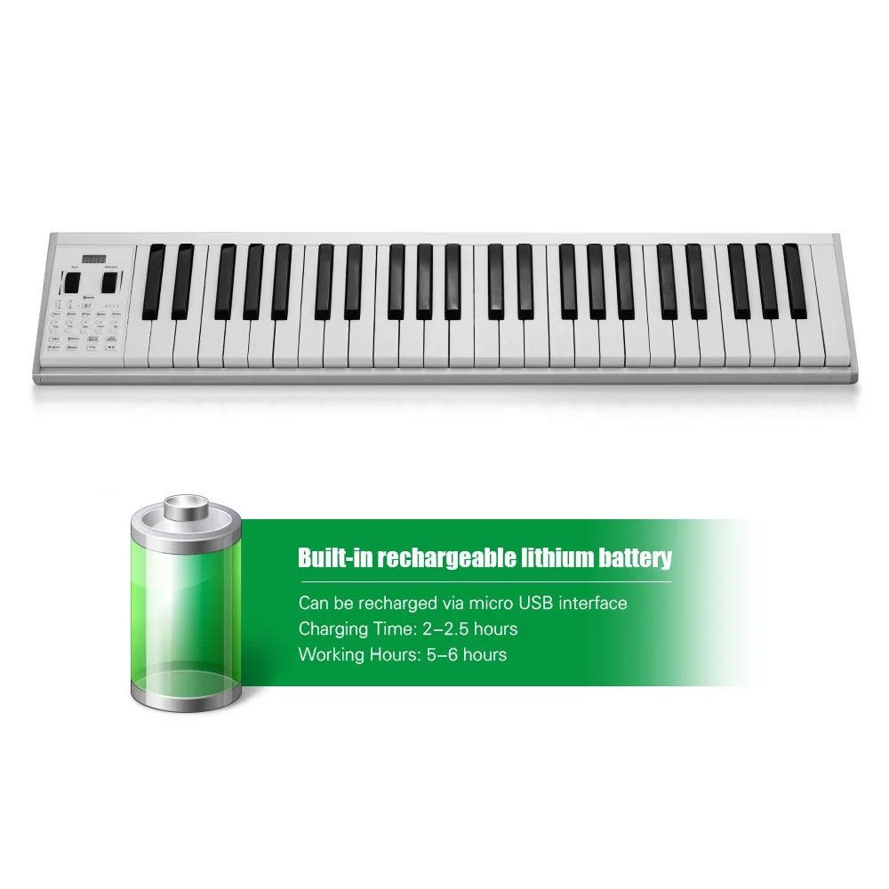 Фортепиано с электронной клавиатурой 49 освещенных клавиш электрическое пианино поддерживает запись MIDI BT подключение Встроенная колонка с аккумулятором с сумкой