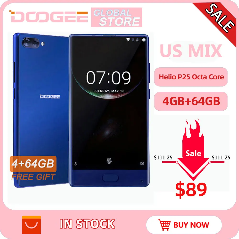  American Version Original DOOGEE MIX Smartphone Dual Cameras 5.5Inch MTK Helio P25 Octa Core 4GB+64