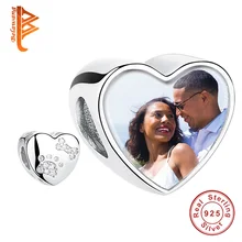 925 пробы Серебряный сверкающий CZ милый кот отпечаток кости «любовь навсегда» сердце Шарм Бусины Подходит браслет на заказ фото ювелирные изделия