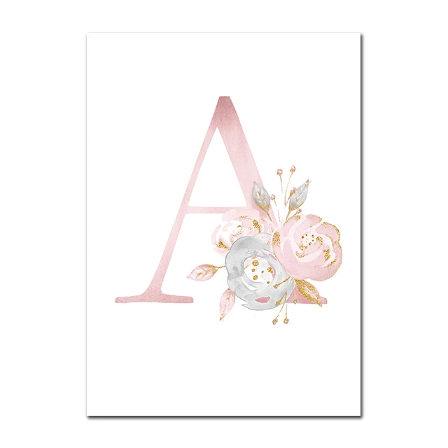 Baby Posters Personalized Girl's Name Custom Poster Nursery Prints Pink Flowers Wall Art Canvas Painting Pictures For Girls Room - Цвет: A