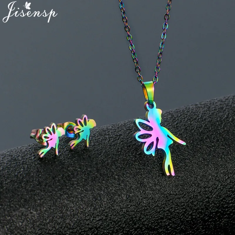 Колье цвета радуги с ангелом и подвесками для женщин девушек фигурка из