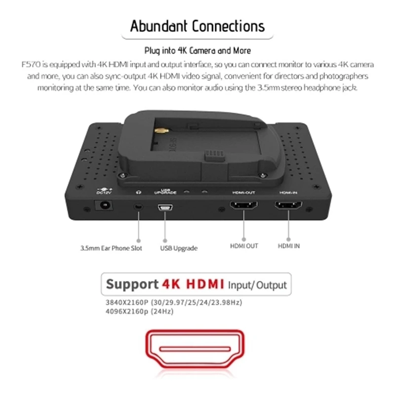 Feelworld F570 4K 5,7 дюймов ультратонкий портативный накамерный полевой монитор ips Full HD 1920x1080/Многофункциональный монитор/HD Inp