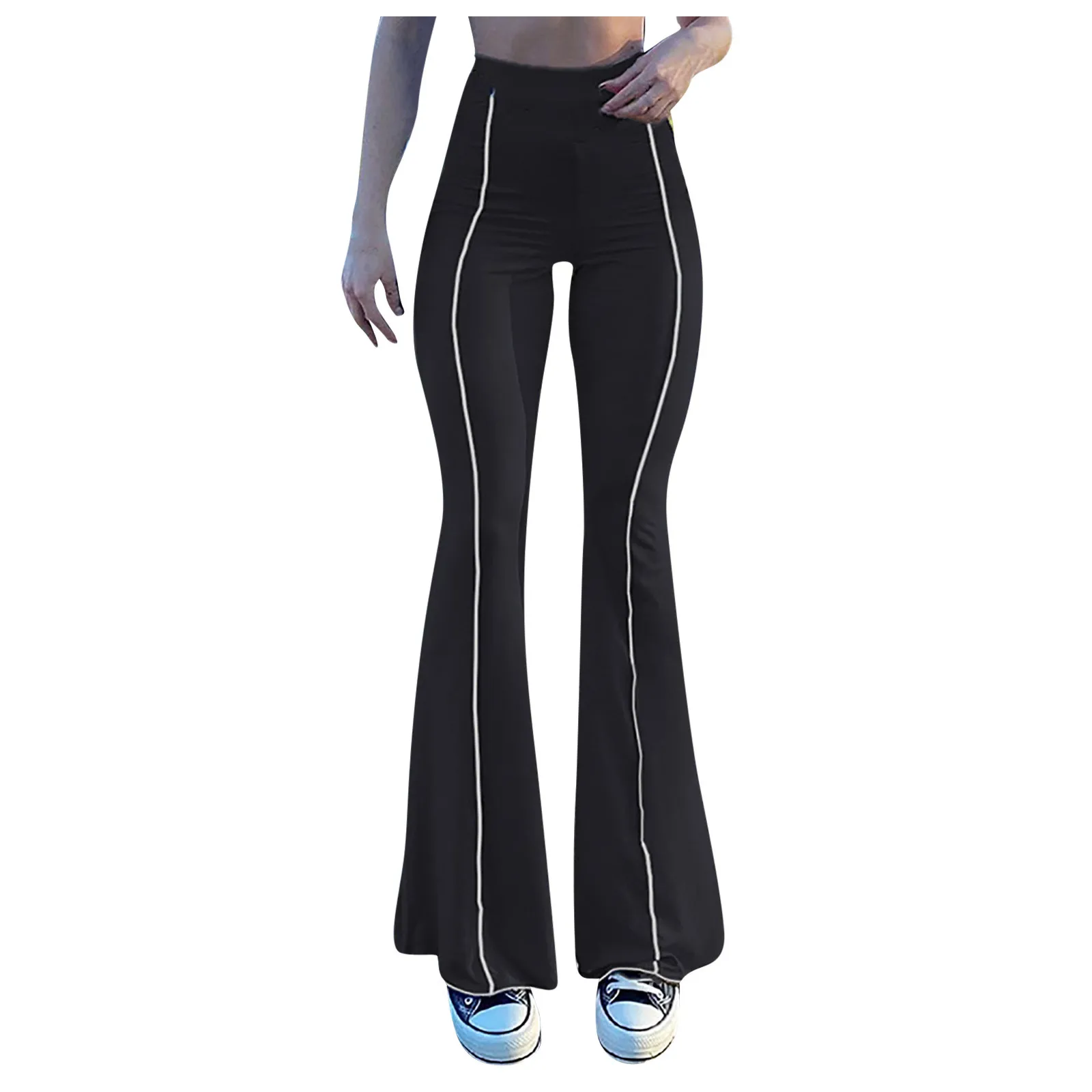 Vintage Women Pants Y2k Patchwork High Waist Slim Flared Pants Streetwear Harajuku Stretch Female Joggers Брюки Женские#fs 2