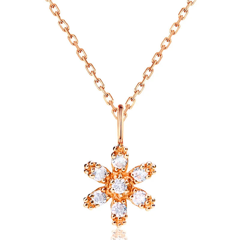 

Delicate 14K Pure Real Rose Gold Flower Crystal Pendant Necklace for Women Girl Fancy Genuine Gemstone Charm Fine Jewelry Gift
