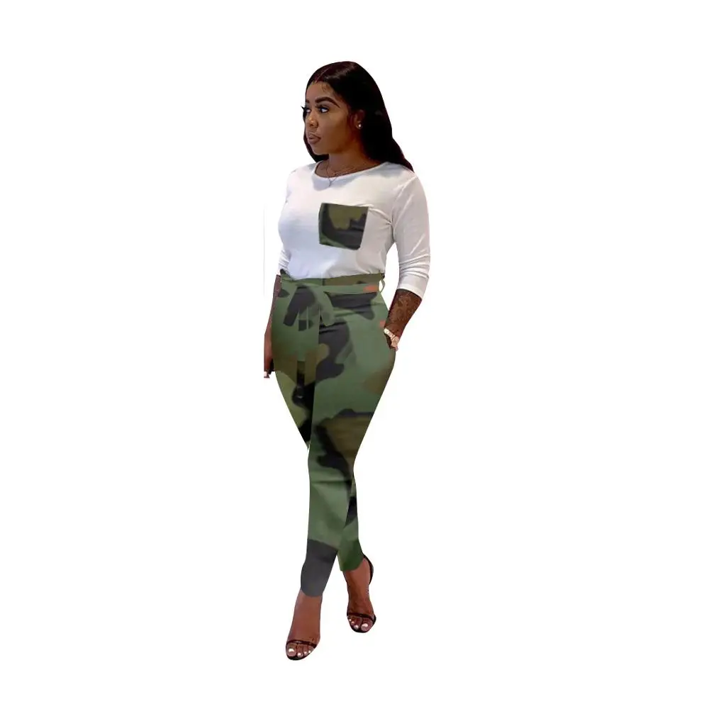 camo print set Echoine осенний комплект из двух предметов с длинным рукавом и камуфляжным принтом, женский спортивный костюм, Лоскутная Толстовка, Женская Спортивная одежда для бега - Цвет: camo print set