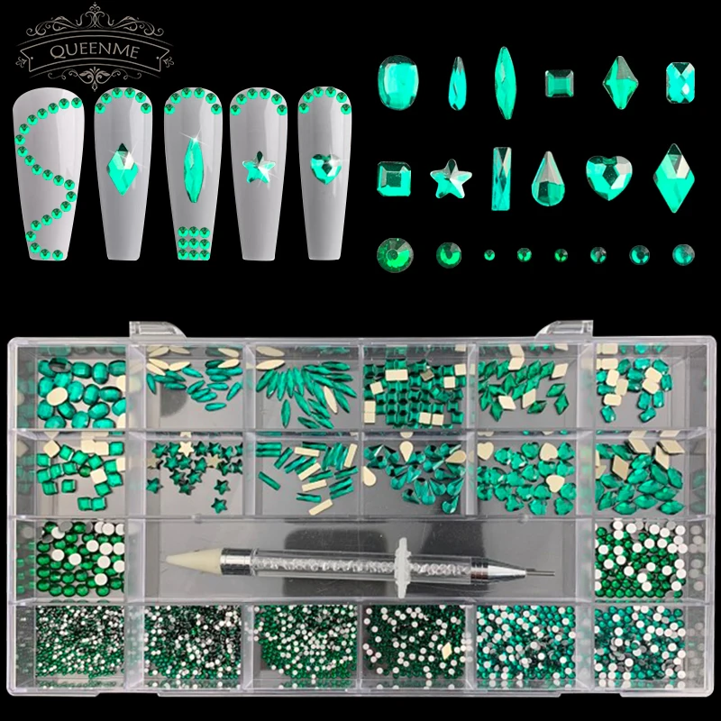 21 Grids Crystals Diamonds Nail Rhinestones Set 3100pcs Flatback  Rhinestones Kit Sparkling Nail Art With 1 Pen For Decorations - Rhinestones  & Decorations - AliExpress