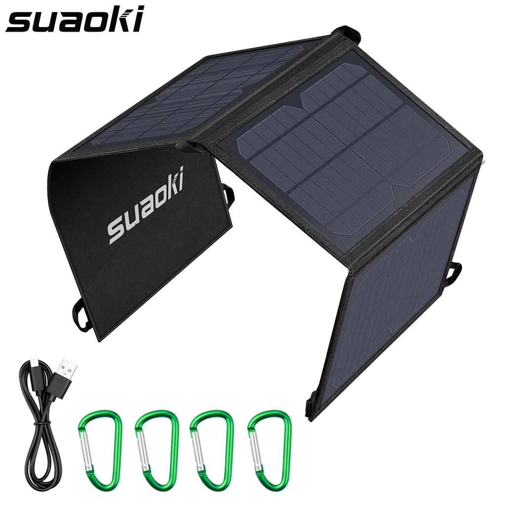 New Suaoki 21W Foldable Solar Panel Charger Dual USB Ports 4A max Output Portable PowerBank for Xiaomi Smartphone iPhone Tablets